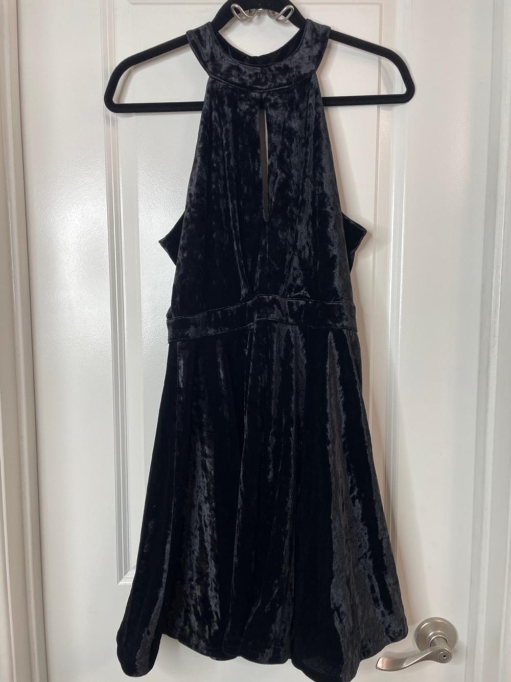 The Vanity Room Black Velvet Halter Mini Dress